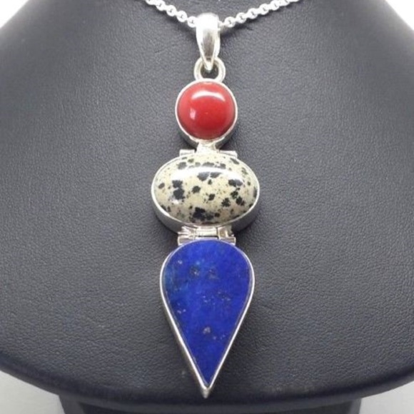 carneilan jasper lapis sterling pendant - Picture 2 of 8